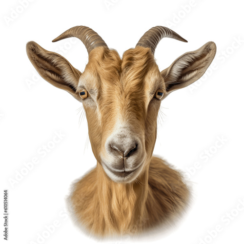 Adult goat with horns isolated on white background cutout