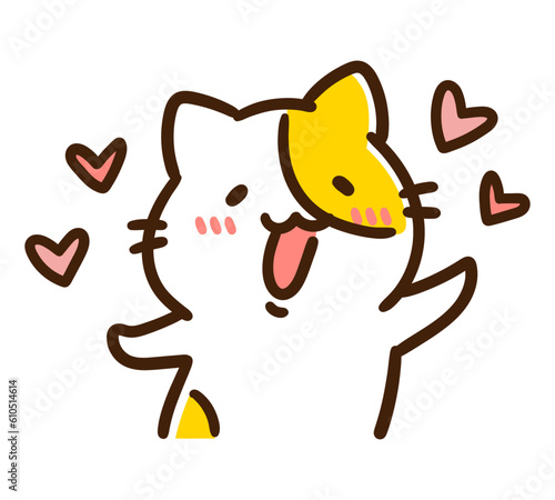デレデレして嬉しそうなかわいいねこのキャラクターイラスト