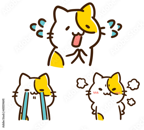 かわいいねこのキャラクターのネガティブな感情ポーズセット