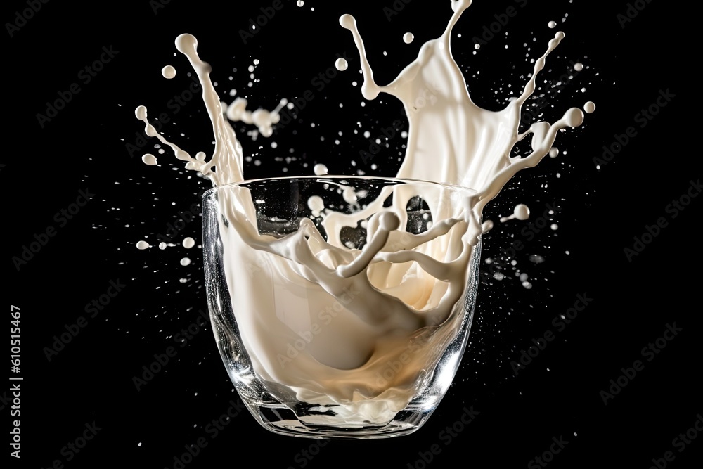 Glass Of Milk with Splash On Black Background