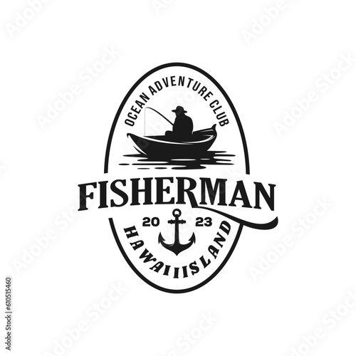 Leinwand Poster vintage logo fisherman template illustration