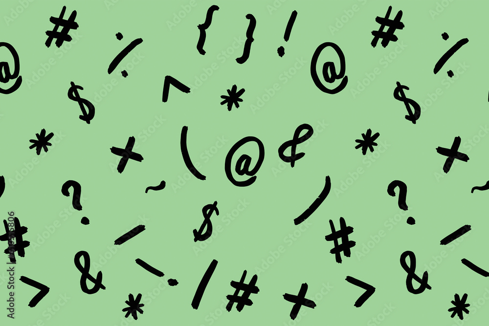 pattern with the image of keyboard symbols. Punctuation marks. Template for applying to the surface. pastel yellow green background. Horizontal image. pattern with the image of keyboard symbols. Punctuation marks. Template for applying to the surface. pastel yellow green background. Horizontal image.