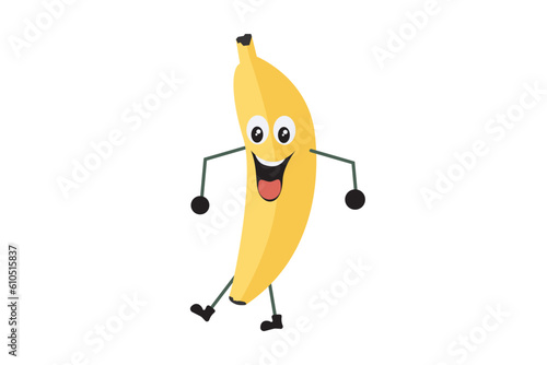 Vector funny cartoon banana fruit has eyes and legs