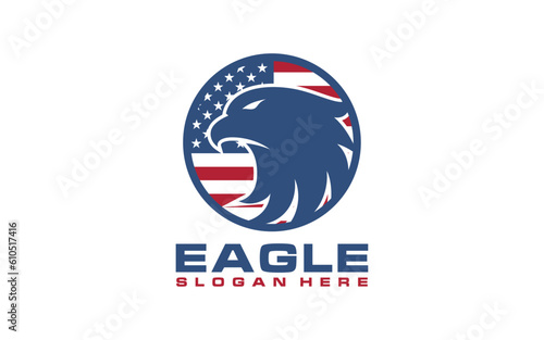 eagle or hawk head with america flag logo. Template for design mascot, label, badge, emblem or other branding. Vector illustration