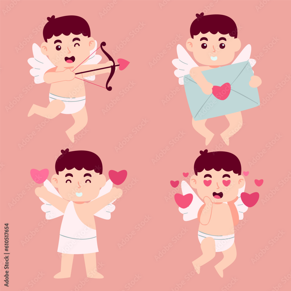 Set of cute Cupid with bow and love arrow vector Set of cute Cupid with bow and love arrow vector