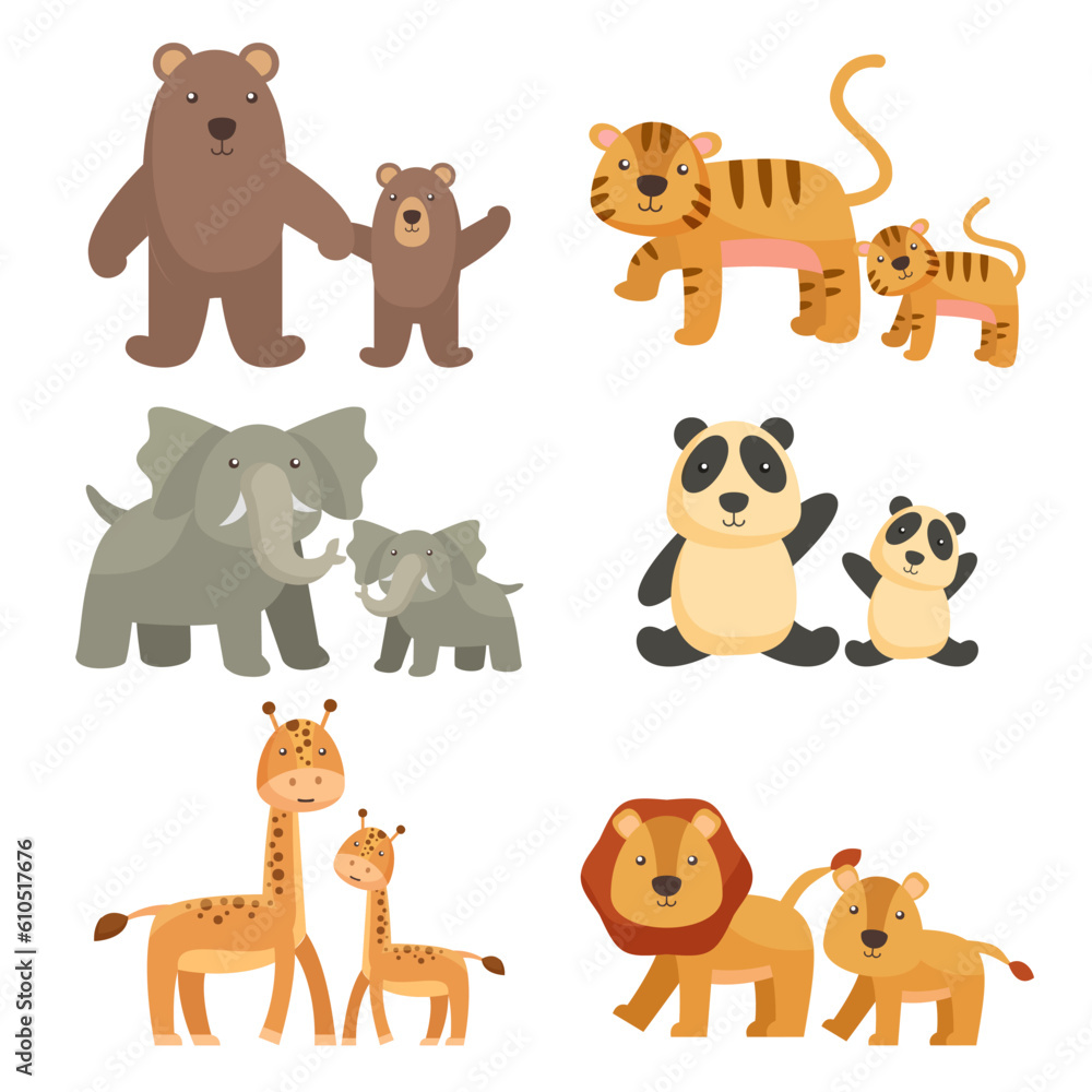 Fototapeta premium Set of animal in mother or father day concept