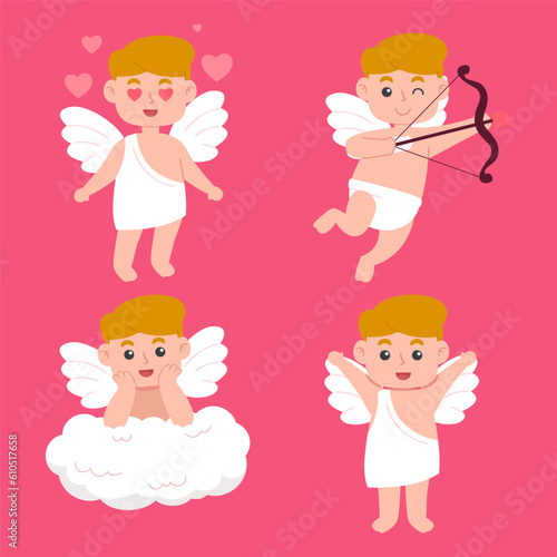 Set of cute Cupid with bow and love arrow vector