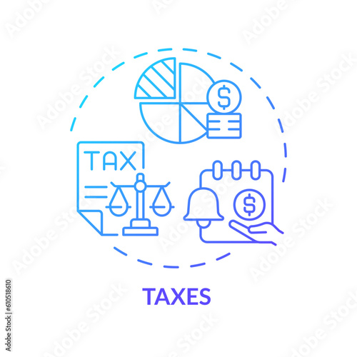 Taxes blue gradient concept icon. Fiscal policy. Money management. Financial regulation. Economic system. Taxable income abstract idea thin line illustration. Isolated outline drawing
