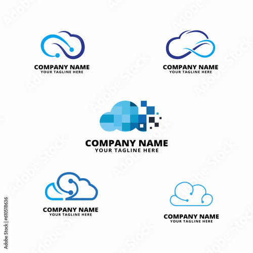 set of cloud tech logo vector icon