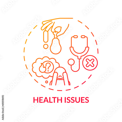 Health issues red gradient concept icon. Healthcare service. Mental disorder. Low income. Limited access. High cost. Medical bill abstract idea thin line illustration. Isolated outline drawing