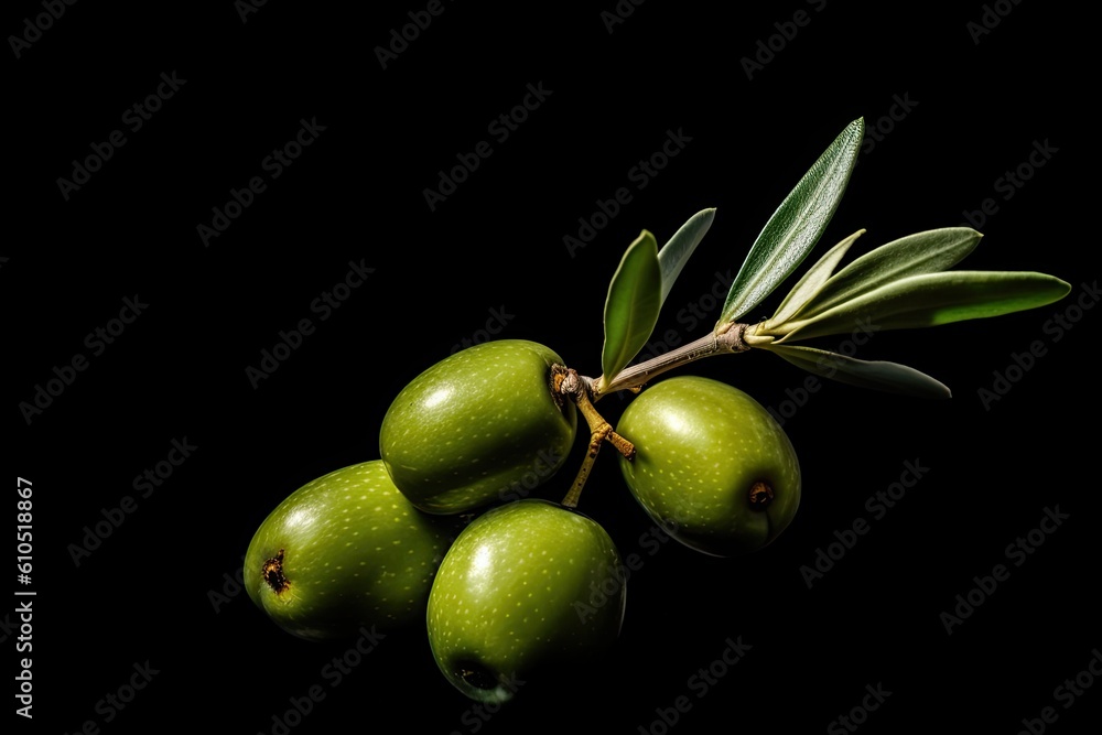 Obraz premium Olive Branch Green On Black Background