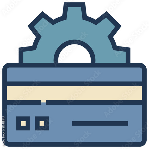 credit card money cog wheel management icon filled outline