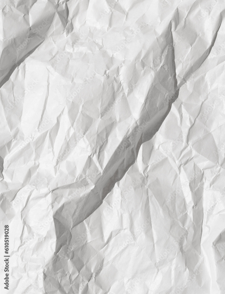 Obraz premium White crumpled paper texture for background. White battered paper. White empty leaf of crumpled paper. Torn surface of letter blank.