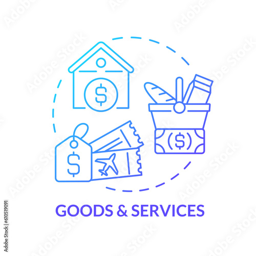 Goods and services blue gradient concept icon. Basic need. Standard of living. Family finance. Price index. Household budget abstract idea thin line illustration. Isolated outline drawing