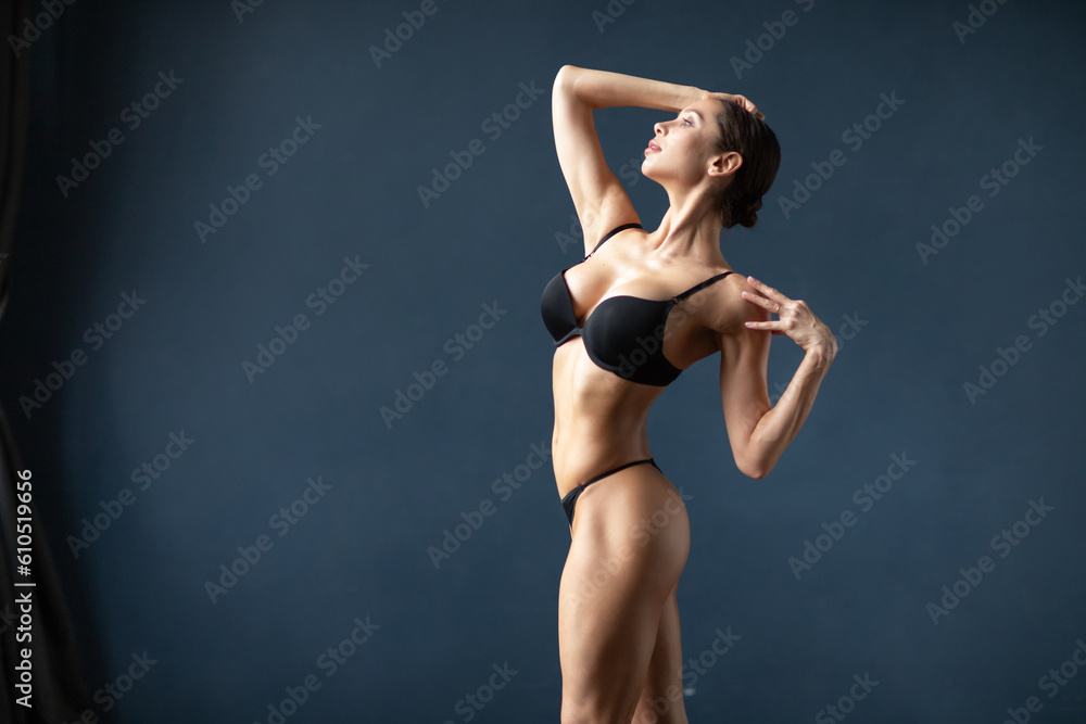 Beautiful sexy fitness woman beautiful body in black lingerie