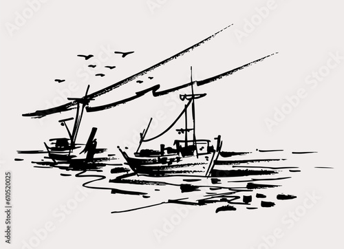 boats in the sea vector for card background illustration