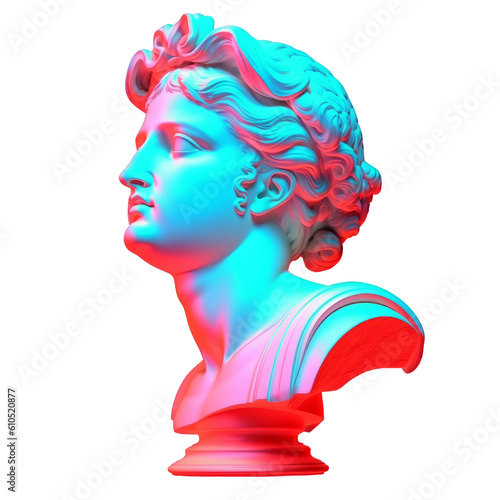 Statue of a woman s head in modern and bright colors. Generative AI