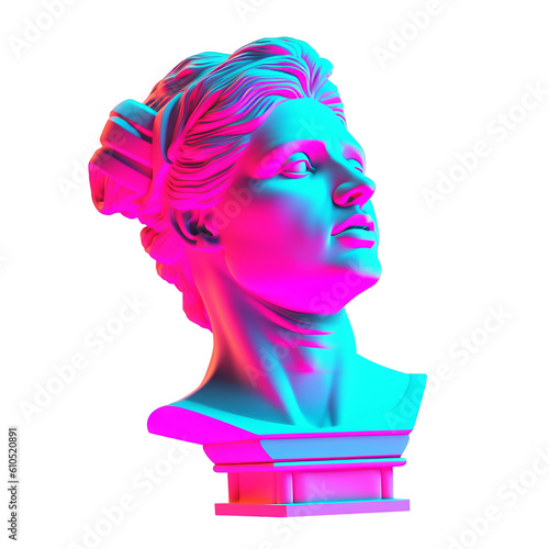 Statue of a woman's head in modern and bright colors. Generative AI