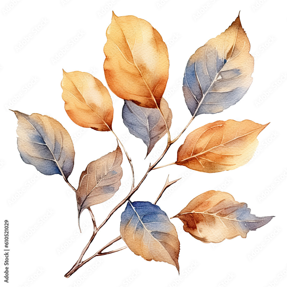 Obraz premium Watercolor leaves and branches illustration transparent background, PNG ,Generative AI