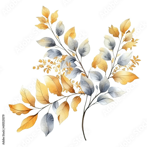 Watercolor leaves and branches illustration transparent background  PNG  Generative AI