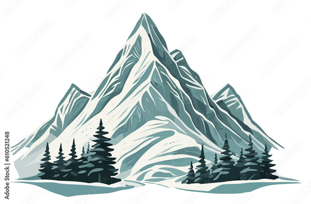 Snowy and minimalist mountain landscape illustration (Generative AI)