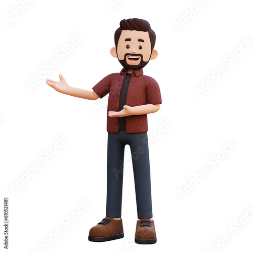 3d male character presenting to the right