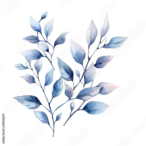 Watercolor leaves and branches illustration transparent background  PNG  Generative AI