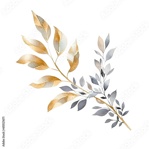 Watercolor leaves and branches illustration transparent background, PNG ,Generative AI