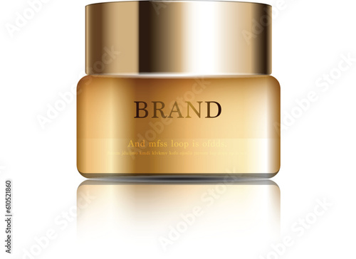 Hydrating facial cream for annual sale or festival sale. blue and gold serum mask bottle isolated on glitter particles background. Graceful cosmetic ads, illustration.
