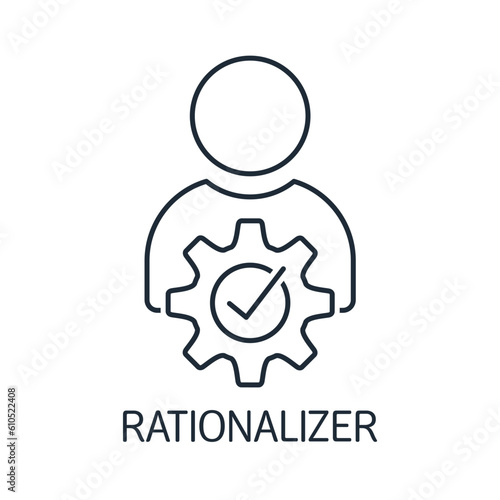 A person who improves the work of mechanisms, processes. Rationalizer . Vector linear icon isolated on white background.