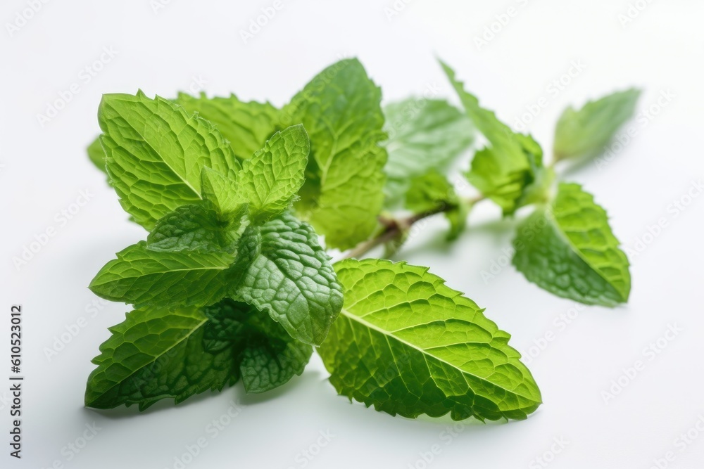 mint leaves on white background. Generative AI mint leaves on white background. Generative AI