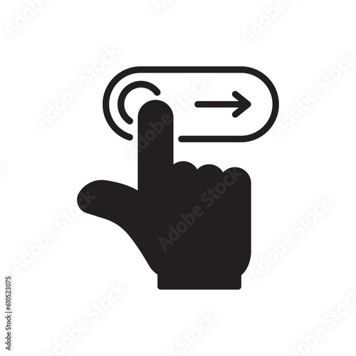 digital unlock or slider icon with black finger point. simple flat outline slide logotype graphic web element design isolated on white background. concept of user interface badge or enable gadget