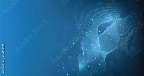 Abstract connection on dark blue background. High-tech Network technology background with dots and lines connection system.Vector abstract technology on blue background.	