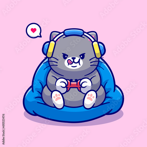 Cute Cat Playing Game Cartoon Vector Icon Illustration.
Animal Technology Icon Concept Isolated Premium Vector.
Flat Cartoon Style