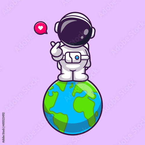 Cute Astronaut Standing On Earth With Love Sign Cartoon
Vector Icon Illustration. Science Technology Icon Concept
Isolated Premium Vector. Flat Cartoon Style
