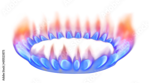 Kitchen gas stove burner with blue flame. Png Transparency
