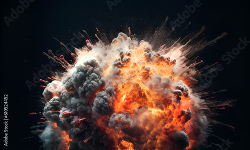 explosion close up on black background. Isolate. Generative AI