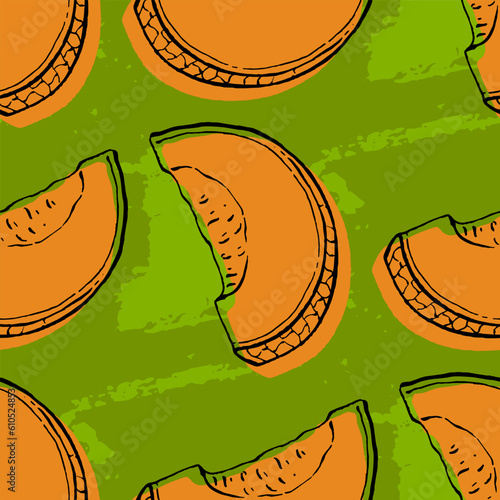 Pieces of melon seamless pattern vector illustration. Vector seamless pattern. Modern stylish abstract texture. Repeating geometric shapes from striped elements