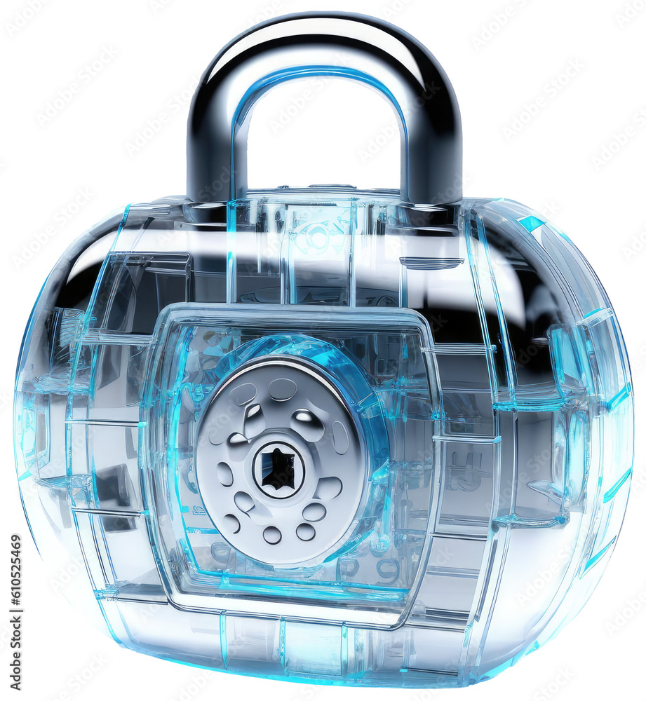 Fototapeta premium Digital dlock as concept for cyber security and data protection isolated on a transparent background, generative AI technology