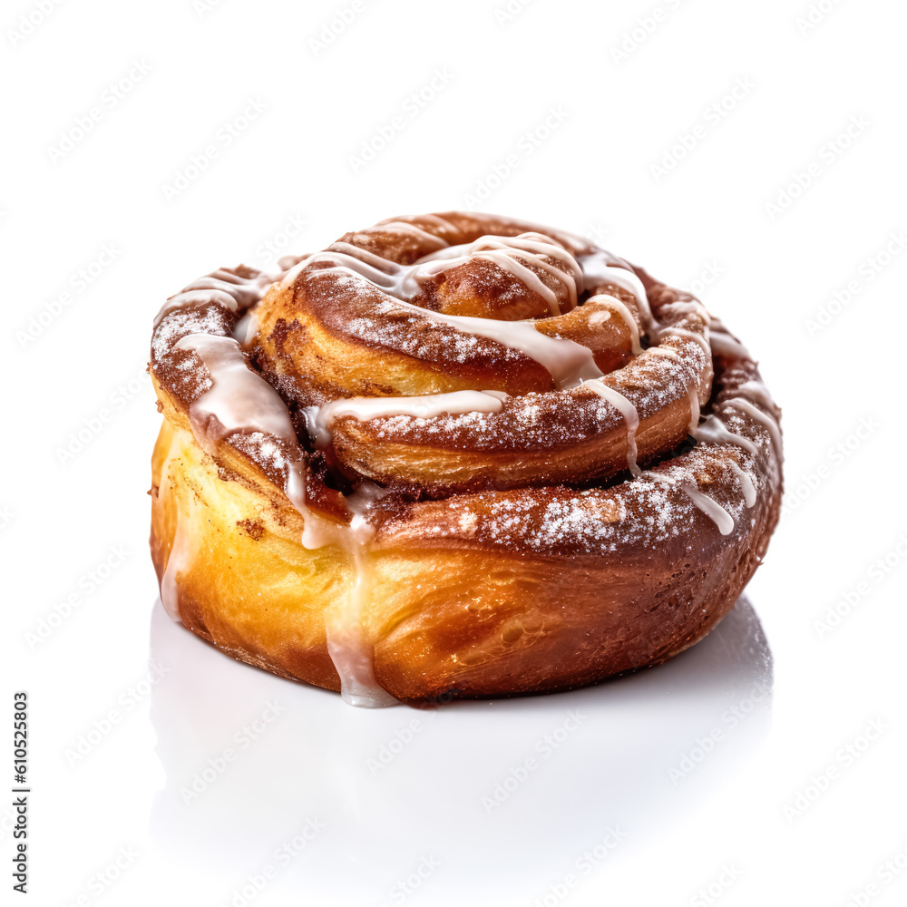 Fototapeta premium Delicious cinnamon rolls buns isolated on white background, generative AI