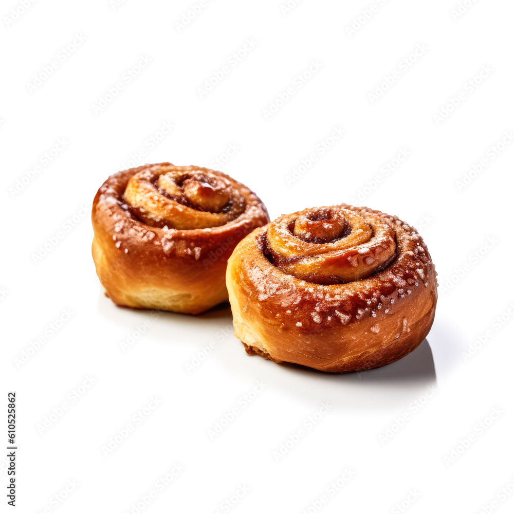 
Delicious cinnamon rolls buns isolated on white background, generative AI

