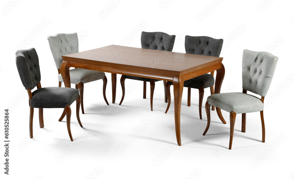 wooden dining table set isolated on white background . table and chair . wooden dining table set isolated on white background . table and chair .