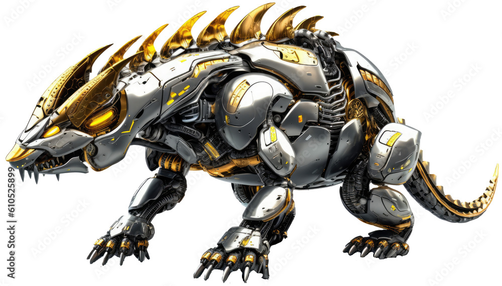 Robot beast as mechanical cyber animal isolated on a white background, generative AI technology Robot beast as mechanical cyber animal isolated on a white background, generative AI technology