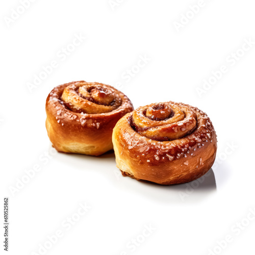  Delicious cinnamon rolls buns isolated on white background, generative AI