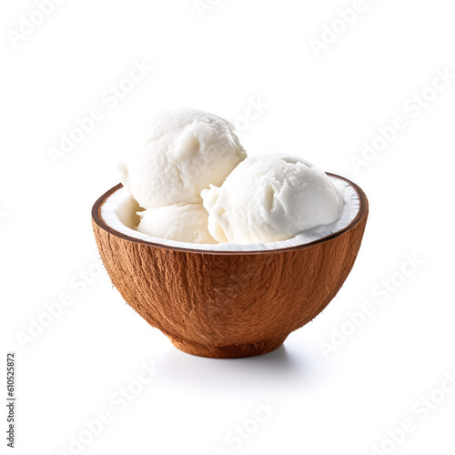  Delicious Coconut Ice Cream isolated on white background, generative AI