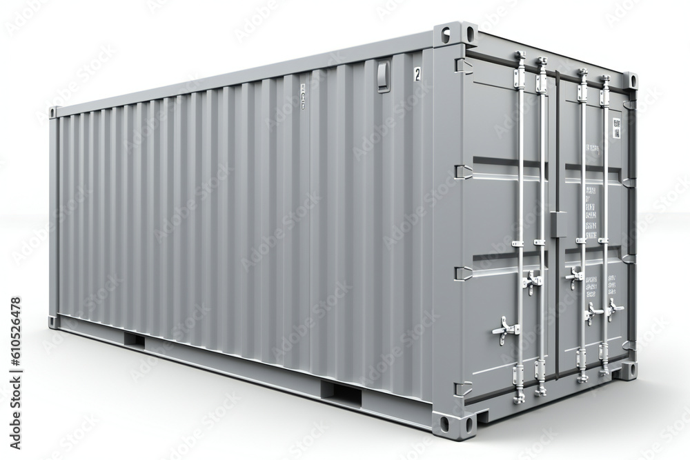 Gray shipping container (cargo container) on white background, Generative AI Gray shipping container (cargo container) on white background, Generative AI