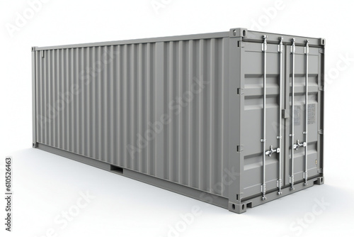 Gray shipping container (cargo container) on white background, Generative AI
