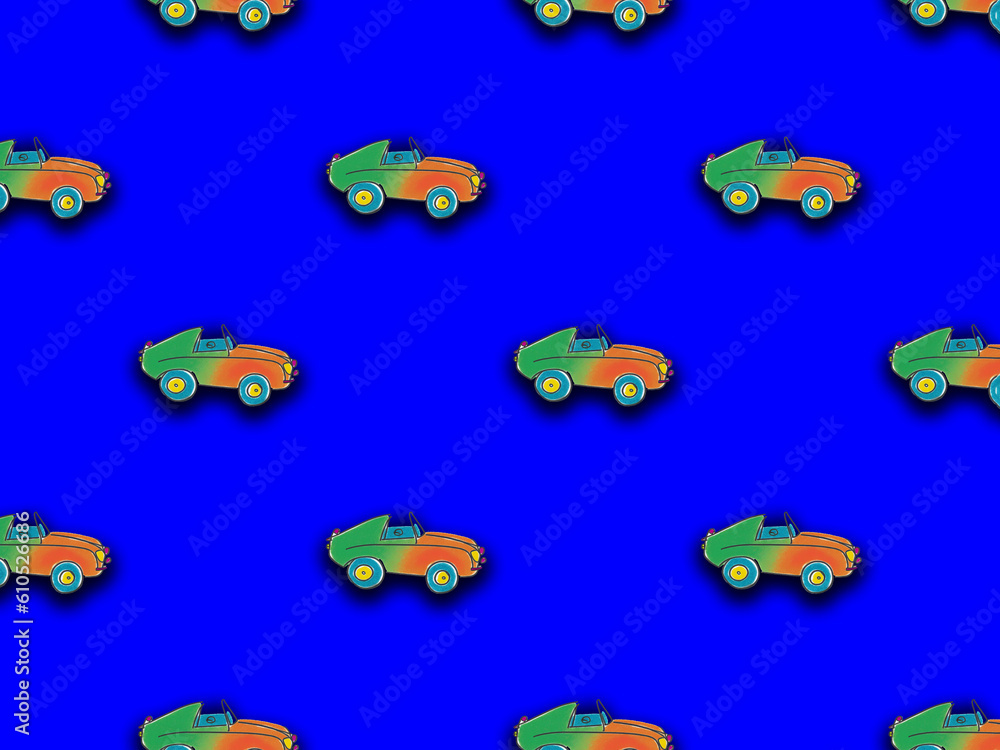 pattern with the image of a painted car. A template for superimposing something on top of something. Horizontal image.