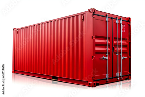 Red shipping container (cargo container) on white background, Generative AI