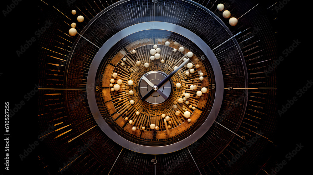 Elegant striking Clock with Golden Rims on Dramatic Trails in Background - Generative AI 